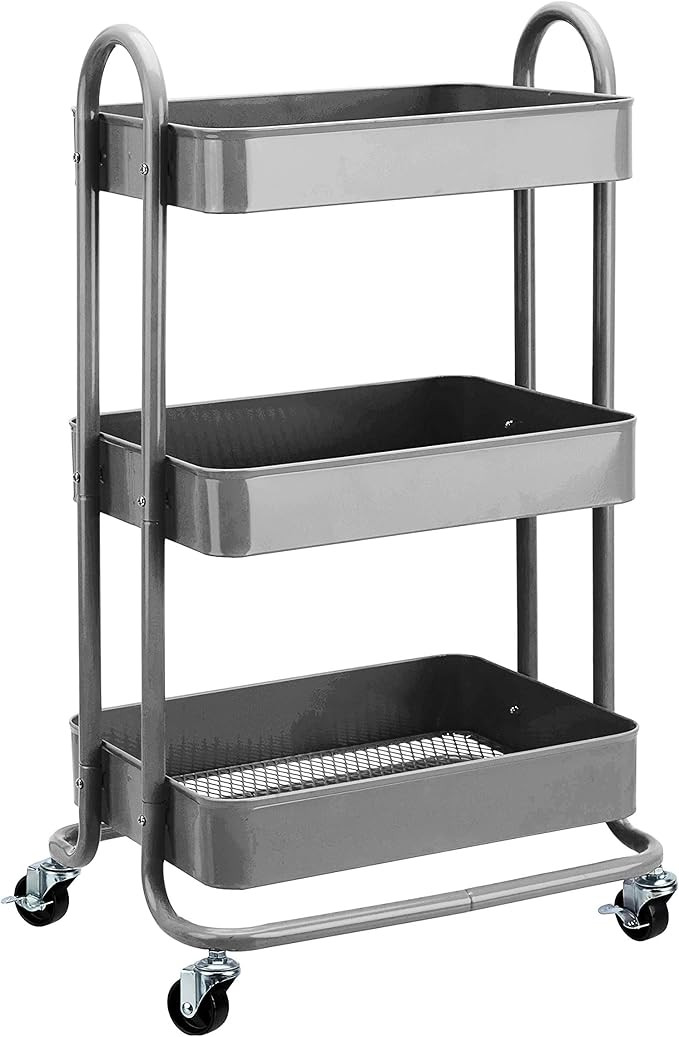 Amazon Basics 3-Tier Rolling Cart with Wheels, Utility or Kitchen - Charcoal | Amazon (US)