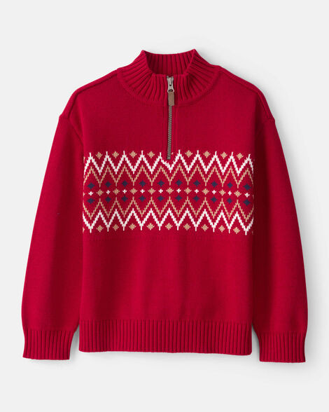 Boys Fair Isle Cotton Quarter-Zip Long-Sleeve Sweater - Red - Carter's | Carter's | Carter's Inc