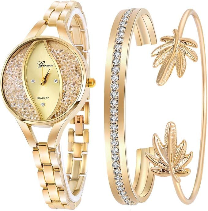 Weicam Women's Diamond Wristwatch Bangle Bracelet Jewelry Set Analog Quartz Wrist Watch for Ladie... | Amazon (US)