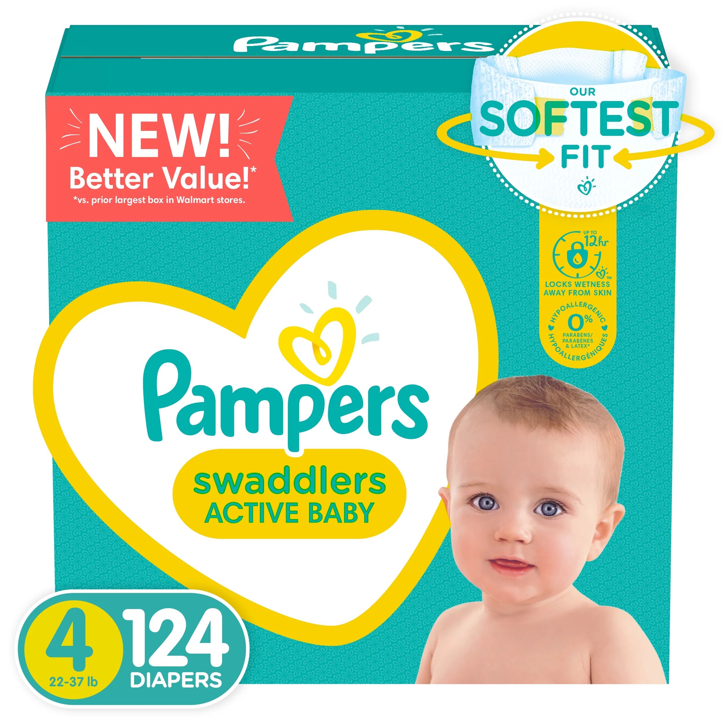 Pampers Swaddlers Active Baby Diapers, Size 4, 124 Count - Walmart.com | Walmart (US)