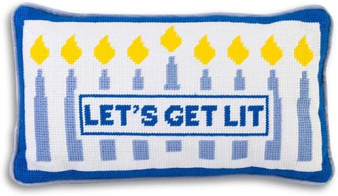 FURBISH Needlepoint Decorative Hanukkah Pillow - Let's Get Lit - 8" x 14" - Small Embroidered Des... | Amazon (US)