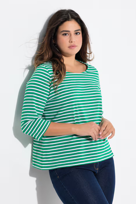 Striped 3/4 Sleeve Tee | Ulla Popken - US