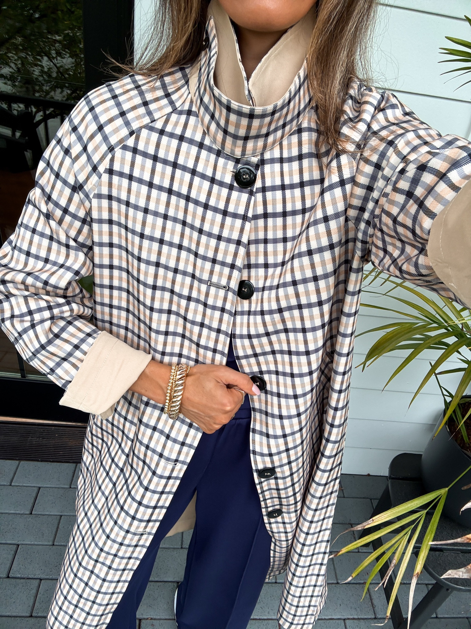 Scroll to shop. Wearing a small two piece set and reversible trench coat. Follow for more.