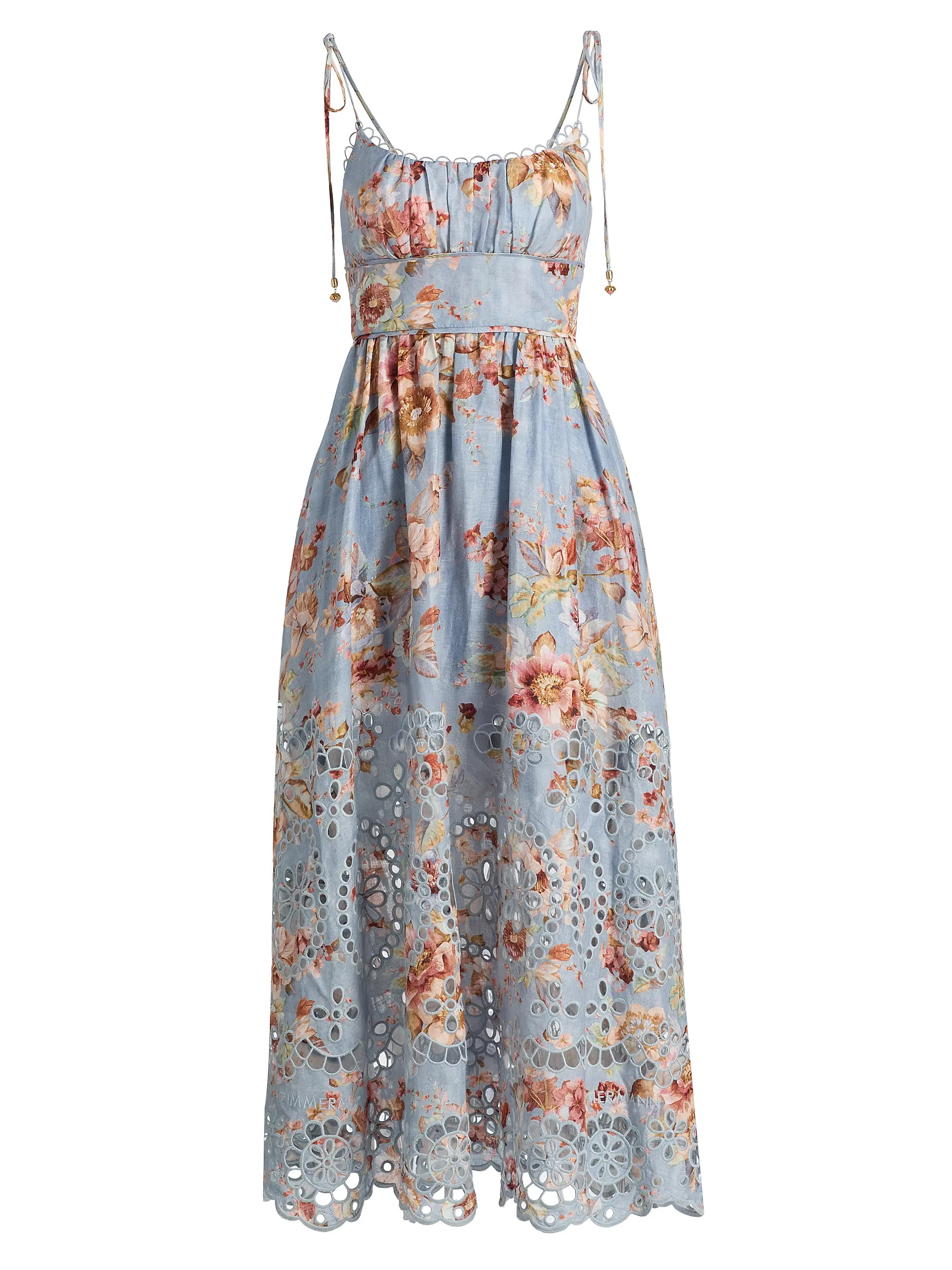 Zimmermann Awaken Picnic Floral Laser-Cut Linen Midi-Dress | Saks Fifth Avenue | Saks Fifth Avenue