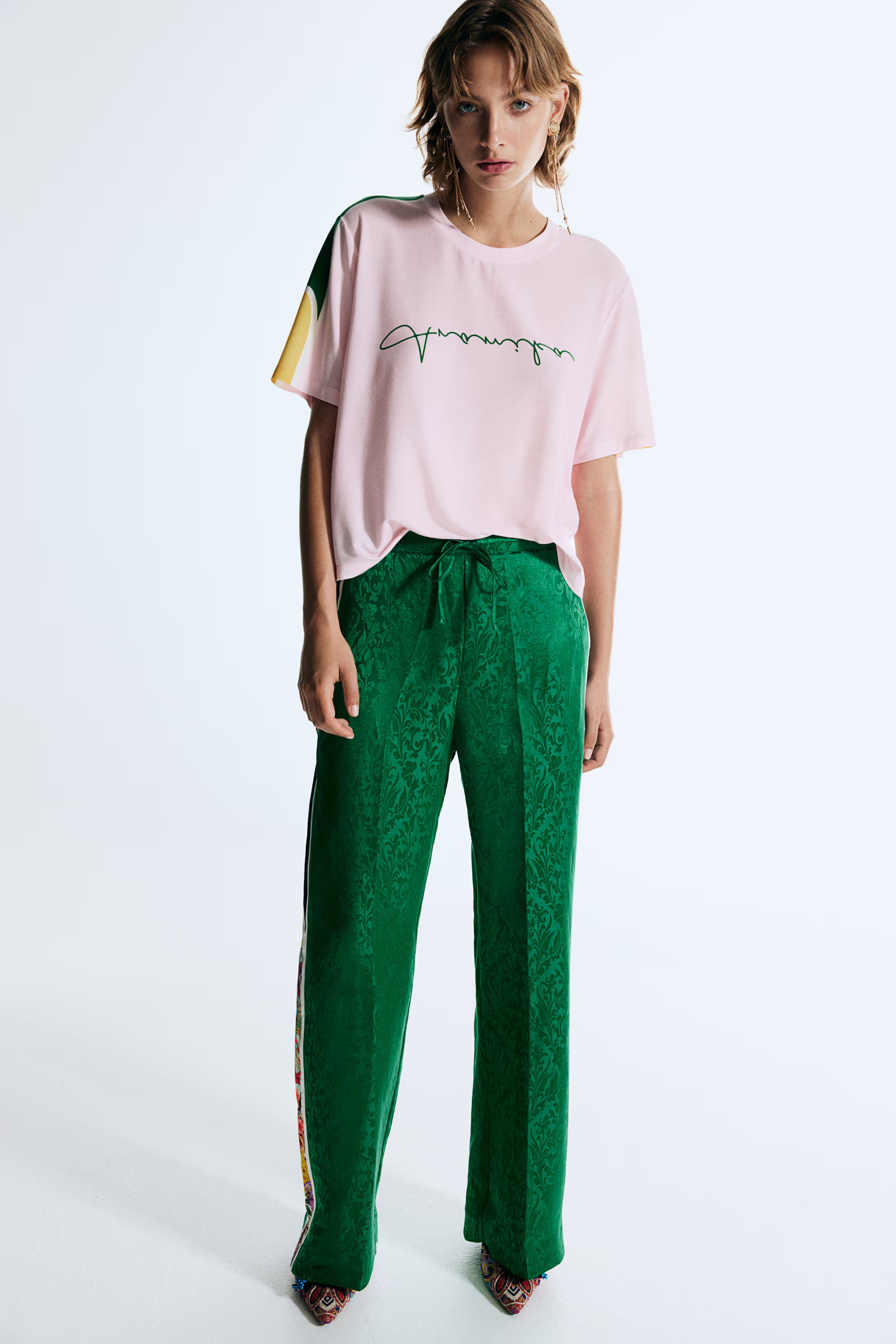 Viscose T-shirt met print - Ronde hals - Korte mouwen - Lichtroze/blokkleuren - DAMES | H&M NL | H&M (DE, AT, CH, NL, FI)