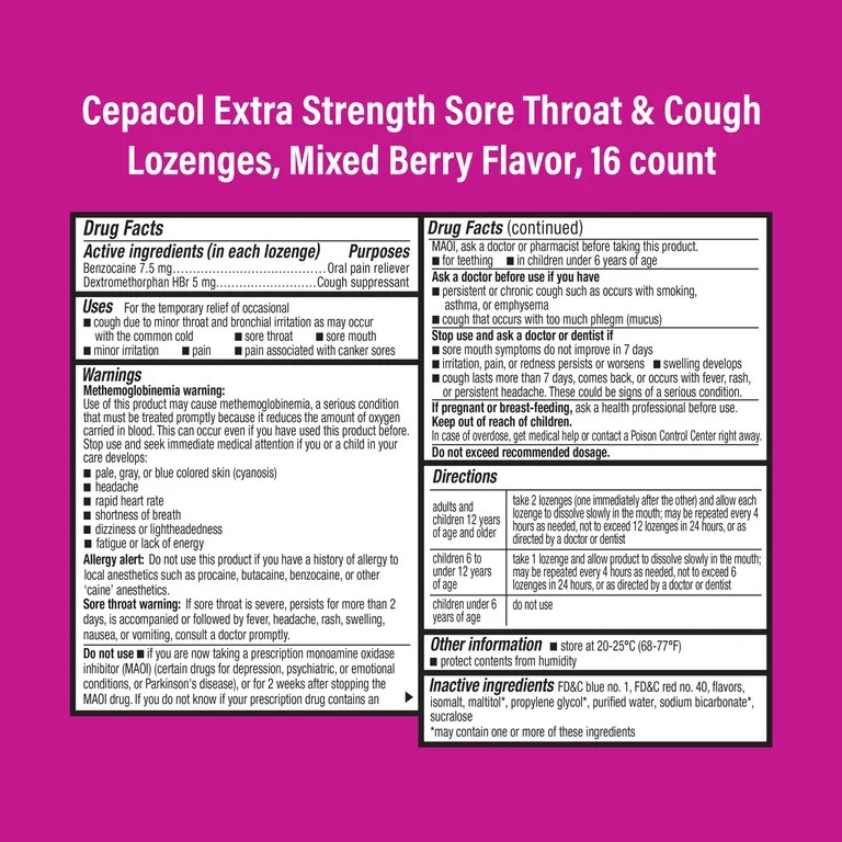 Cepacol Extra Strength Sore Throat & Cough Lozenges, Powerful Symptom Relief, Quiet Cough, Oral P... | Walmart (US)