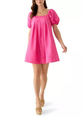 Crown & Ivy Women's Short Sleeve Pleated Yoke Dress, Pink, Large | Belk