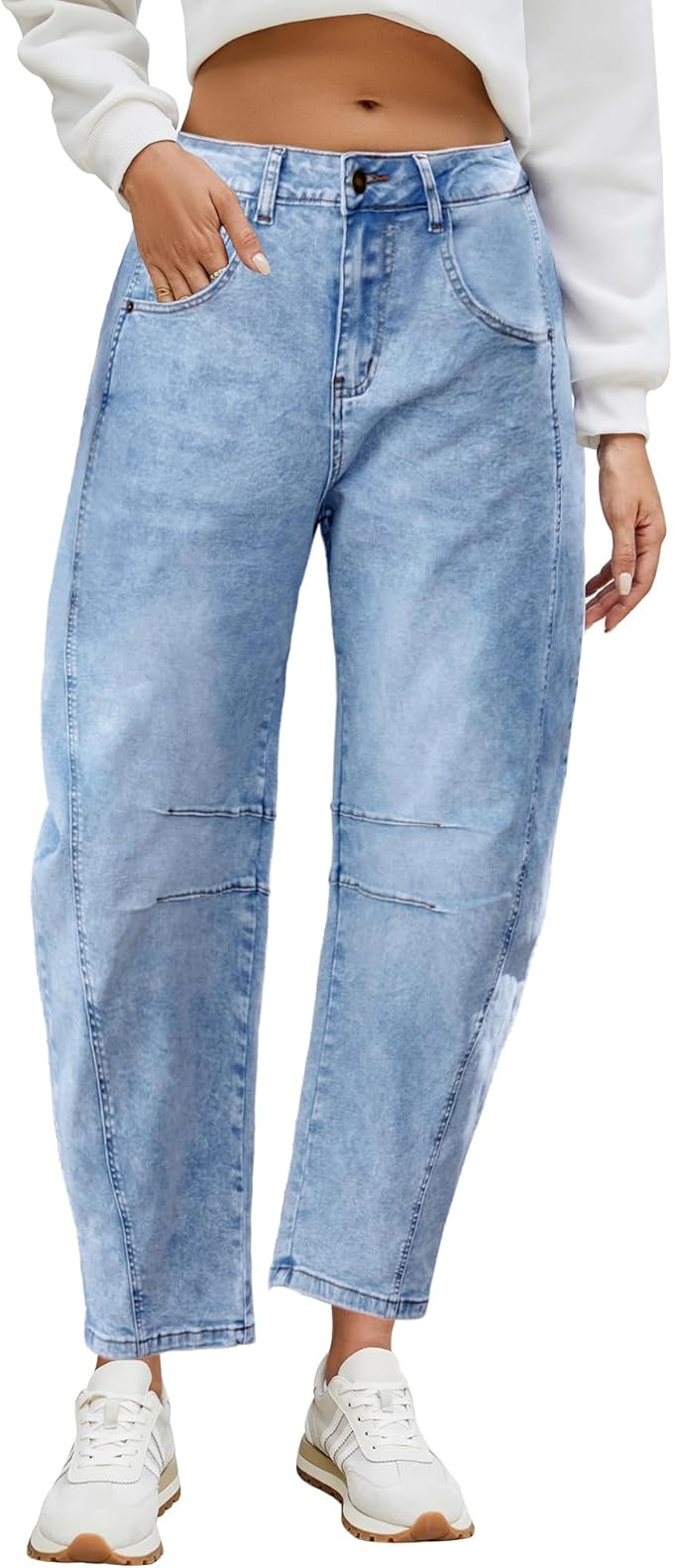 Utyful Barrel Jeans Women Cropped Baggy Trendy High Waisted Distressed Loose Stretch Denim Trouse... | Amazon (US)