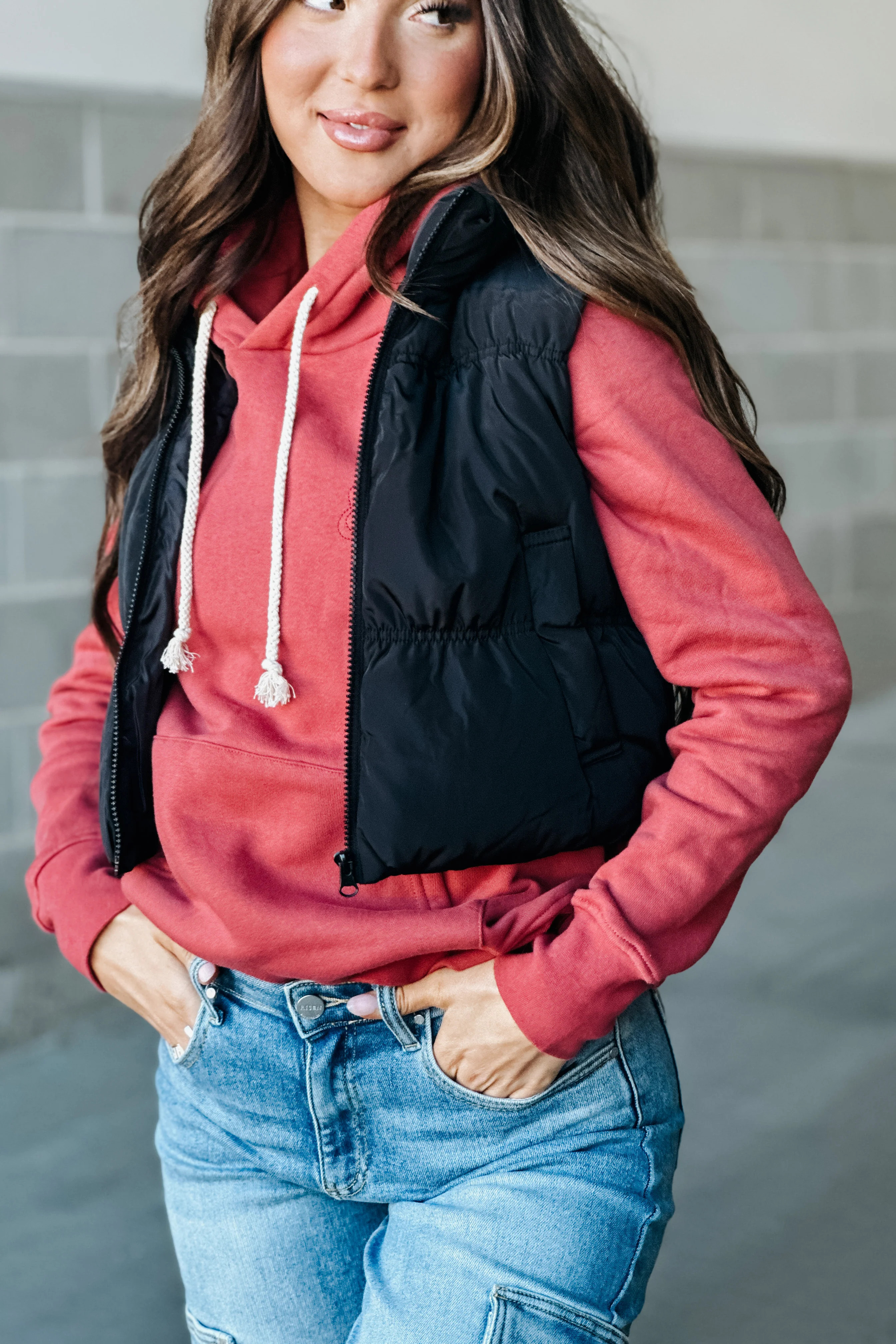 Johnny Cropped Puffer Vest - Black | Mindy Mae's Market