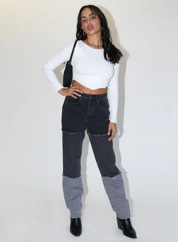 The Ragged Priest 3 Panel Ombre Black Mom Jean w/fray Seams | Princess Polly AU