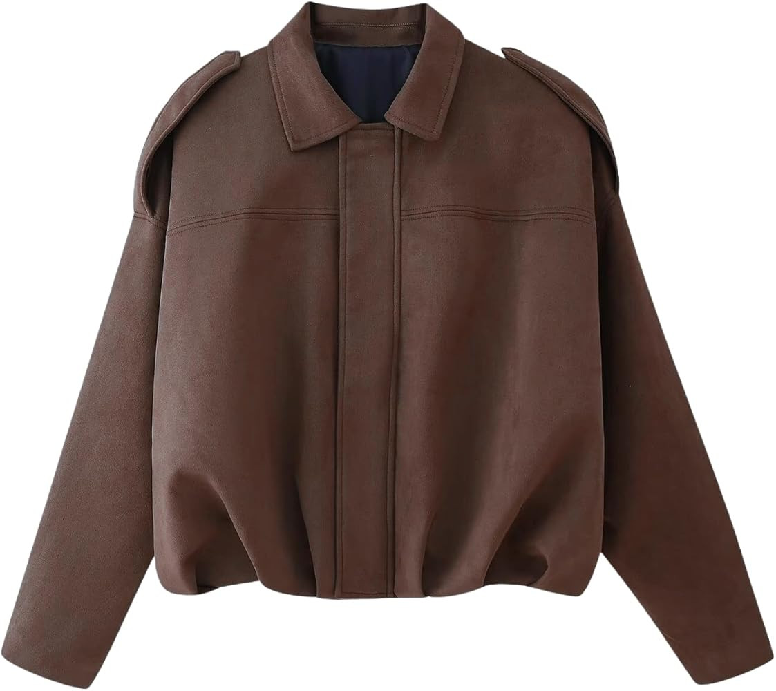 Womens Bomber Jacket Oversized Faux Suede Cropped Coat Batwing Sleeve Trendy Fall Zip Up Motorcyc... | Amazon (US)