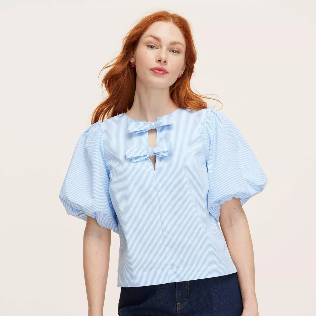 Women's Stripe Puff Short Sleeve Blouse -  kate spade new york x Target Blue/White | Target
