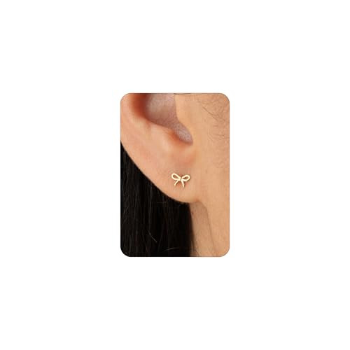 Plenky Gold 14K Gold Plated Bow Earrings - Stud Earrings for Women - Dainty Minimalist Simple Small Bow Earrings - Perfect for Occasions | Amazon (US)