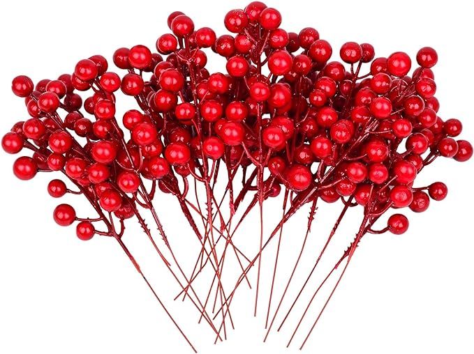Artiflr 30 Pcs Christmas Red Berries Stems, 8Inch Artificial Christmas Picks for Christmas Tree O... | Amazon (US)