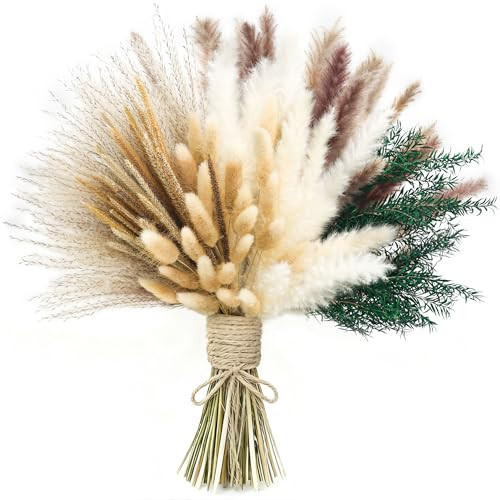 xin's convey 100 PCS Pampas Grass (Vase Not Included), Dried Flowers Bouquets, Wedding Table Decor, Bedroom, Rustic Farm Decor.(Green) | Amazon (US)