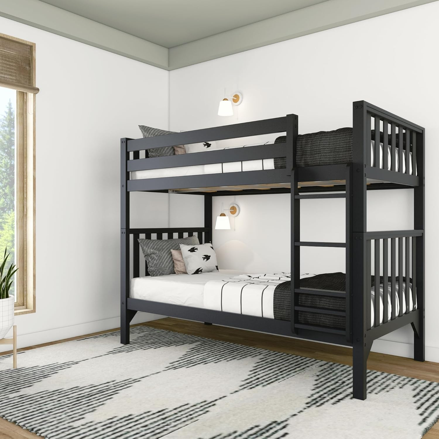 Max & Lily Bunk Bed, Scandinavian Modern Bunk Bed, Solid Wood Twin-Over-Twin Bed Frame for Kids, ... | Amazon (US)