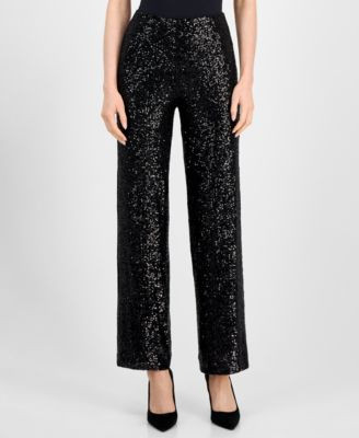 Women's Sequin High-Rise Wide-Leg Pants | Macy's