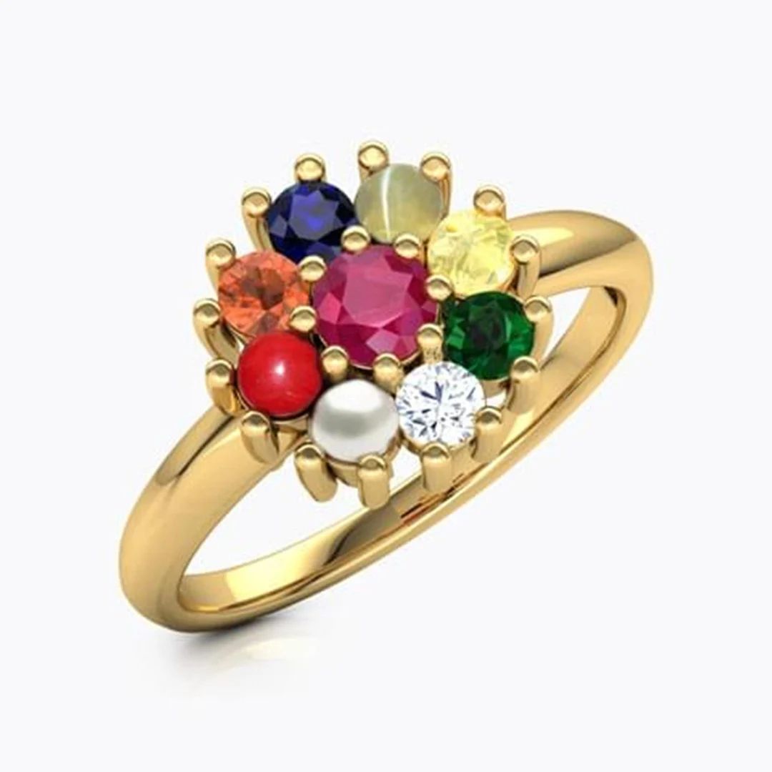 Natural Navaratna 9 Stone Ring Gold Plated Handmade Ring for - Etsy | Etsy (US)