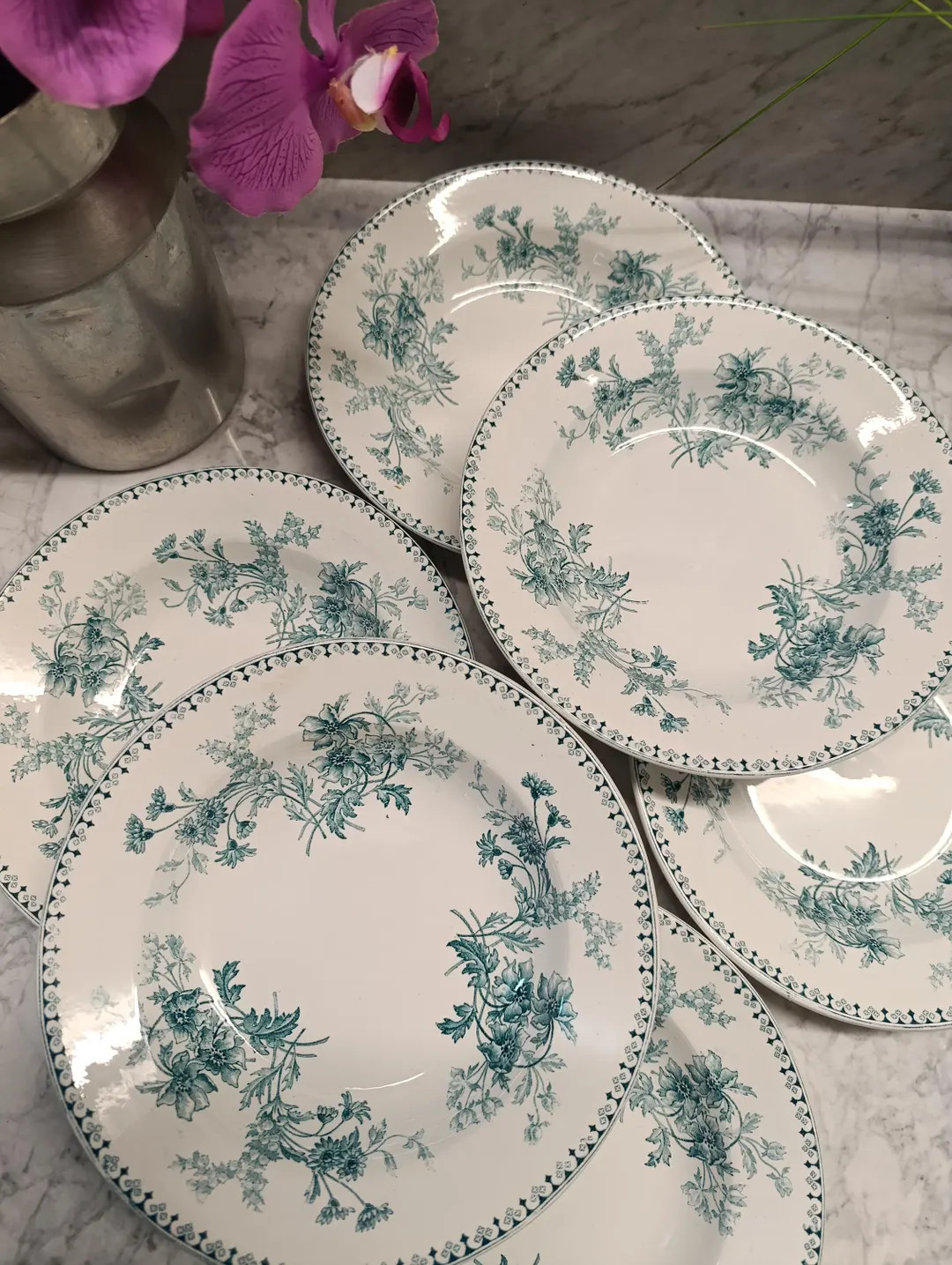 Ironstone Hollow Plate Elvire Sarreguemines Green Transferware - Etsy | Etsy (US)