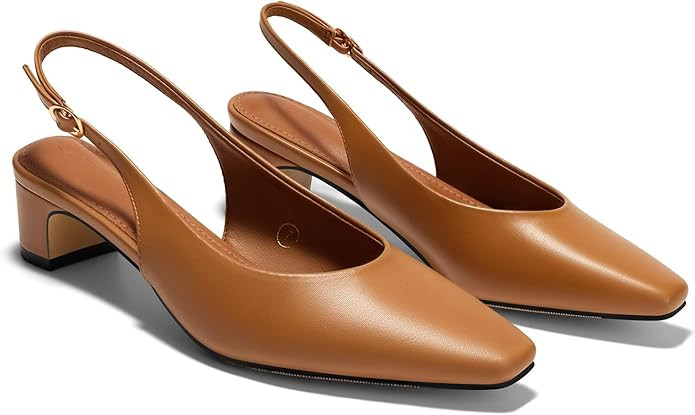 Coutgo Womens Chunky Low Heels Slingback Pumps Closed Square-Pointed Toe Work Office Dress Shoes | Amazon (US)