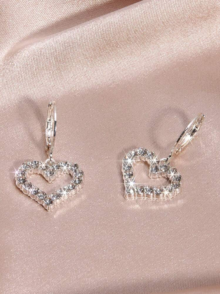Luxurious Full Rhinestone Heart Shaped Ear Clip Earrings Valentines,Mom,Mother,Mother's Day,Gift | SHEIN