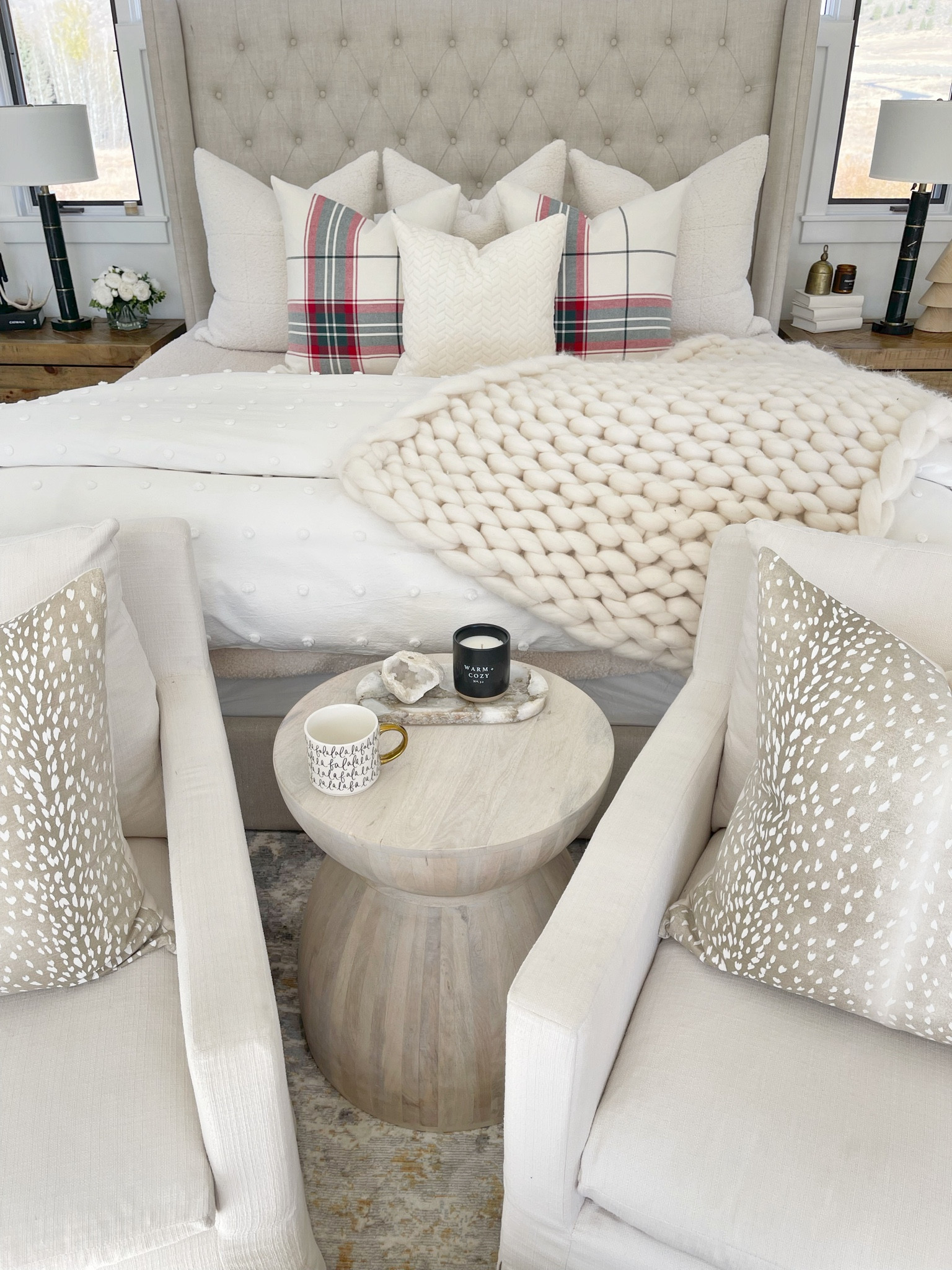 H O M E \ winter bedroom with all the cozy bedding😚 My side table is on sale along with other decor items!

Holiday decor
Christmas
Target
Amazon
Anthropologie 

#LTKhome #LTKHoliday #LTKsalealert