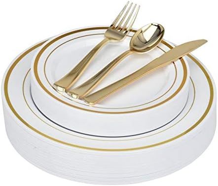 125-Piece Elegant Plastic Plates & Cutlery Set Service for 25 Disposable Place Setting Includes: ... | Amazon (US)