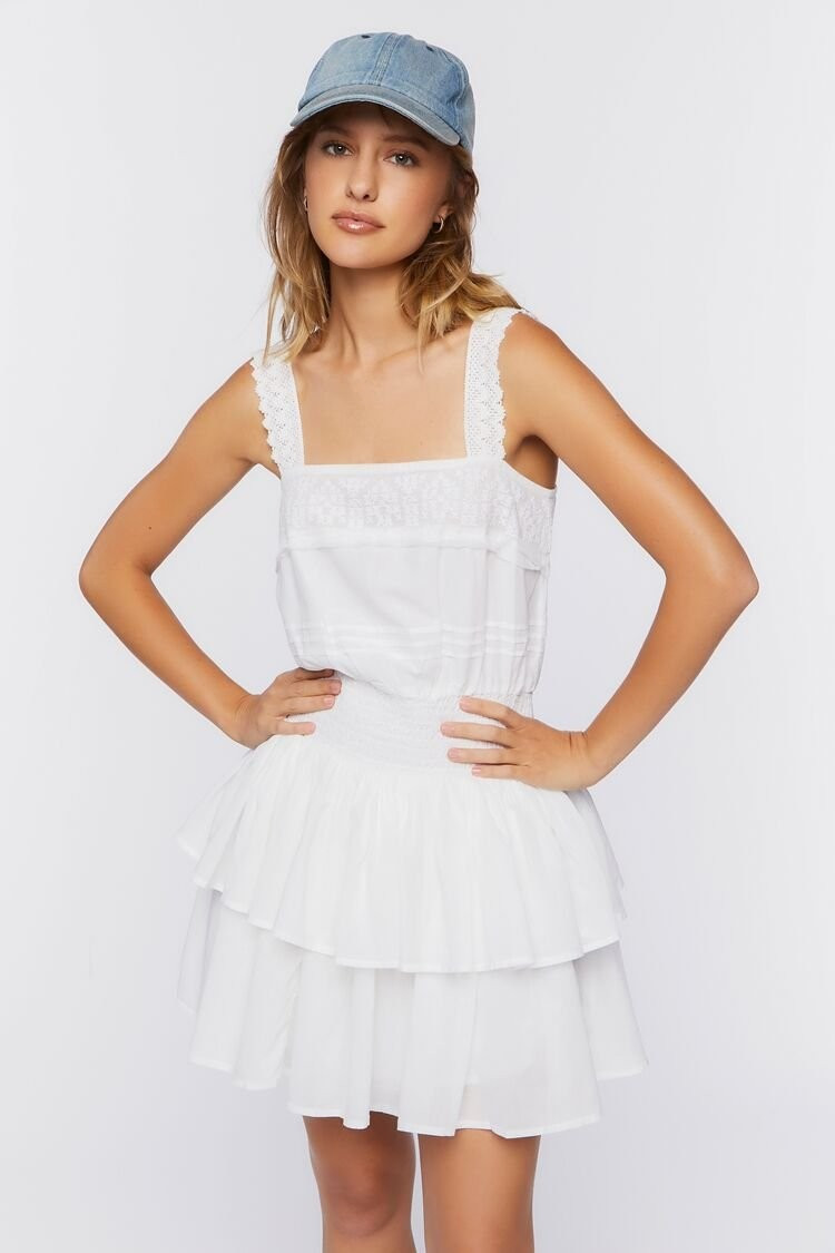 Women's Ruffled Tiered Mini Dress in White Small | Forever 21 (US)