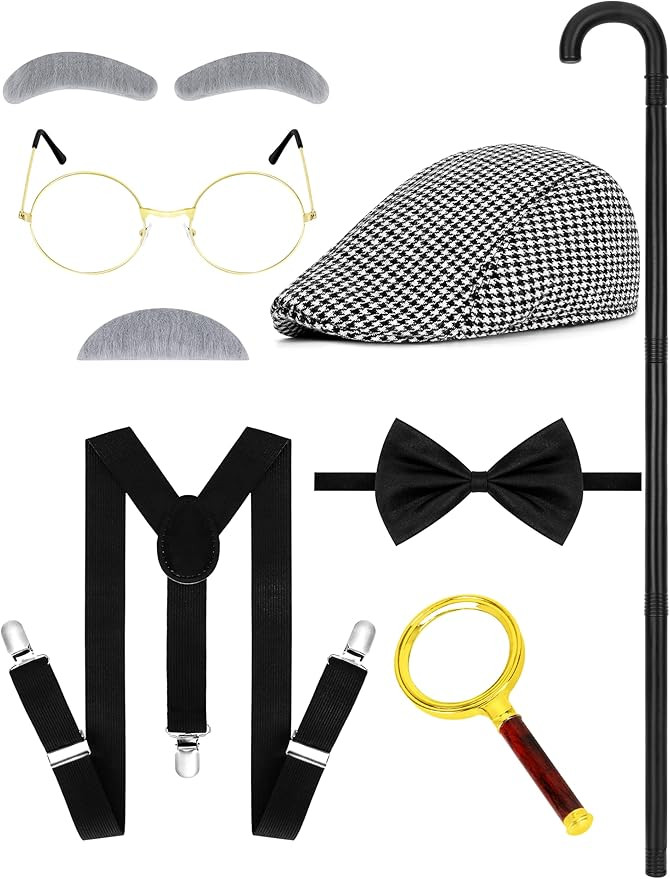 Old Man Costume for Kids, Boy 100 Days of School Glasses Hat Cane, Cosplay Grandpa Costume Set Ou... | Amazon (US)