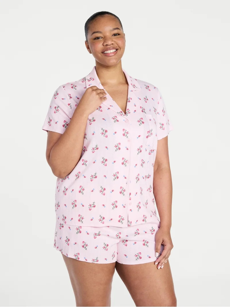 Joyspun Women’s Pointelle Knit Notch Top and Shorts Pajama Set, 2-Piece, Sizes XS-3X | Walmart (US)