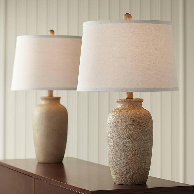Regency Hill 25 1/2" High Farmhouse Rustic Coastal Country Cottage Table Lamps Set of 2 Beige Fab... | Amazon (US)
