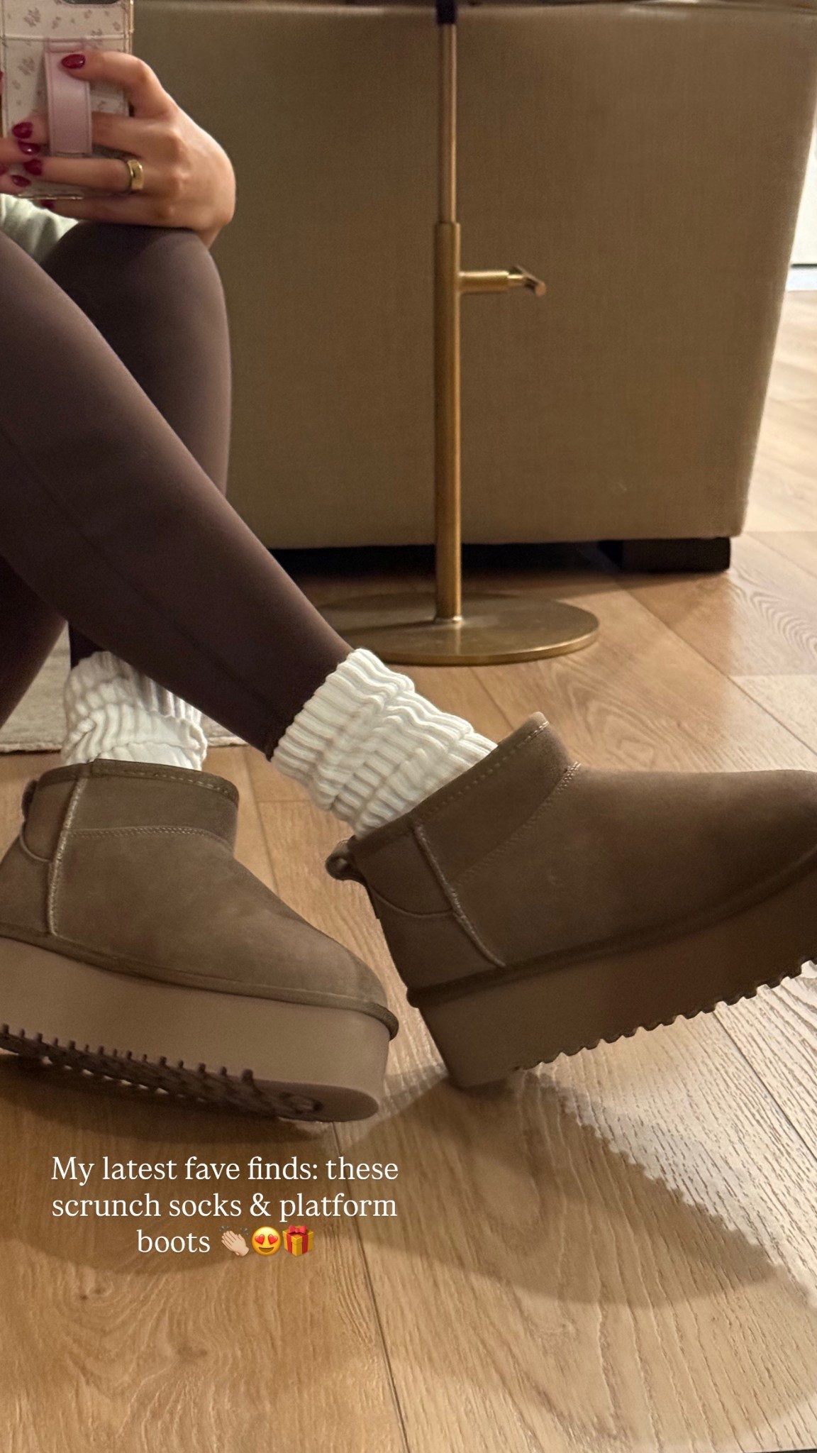 Amazon platform boots I sized up 1/2 size! And I love these scrunch socks!!