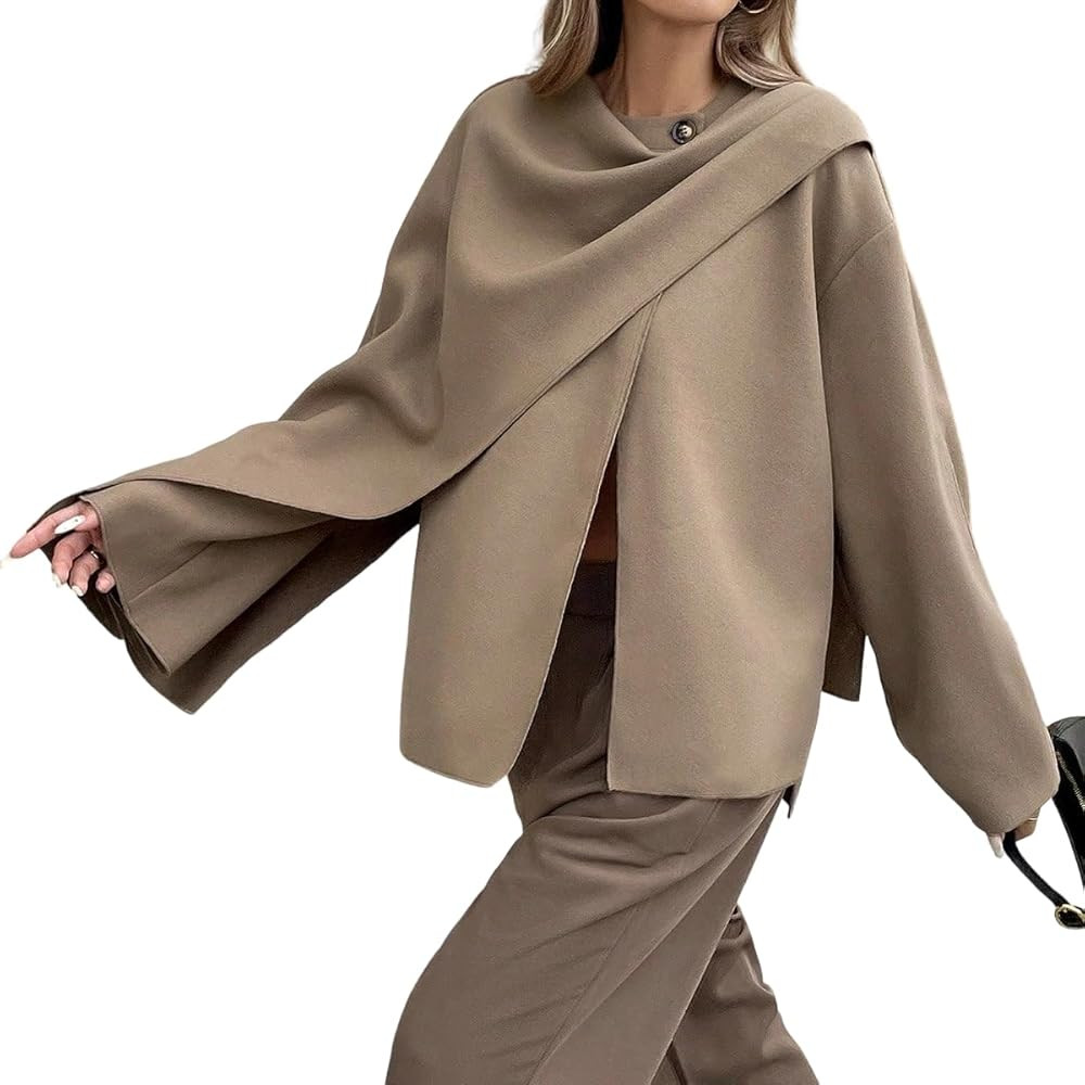 SOLY HUX Women's Oversized Scarf Jacket Shawl Wrap Long Sleeve Button Casual Coats Overcoats | Amazon (US)