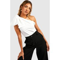 Womens Pleat Bow Shoulder One Piece - White - 10 | boohoo (US & Canada)