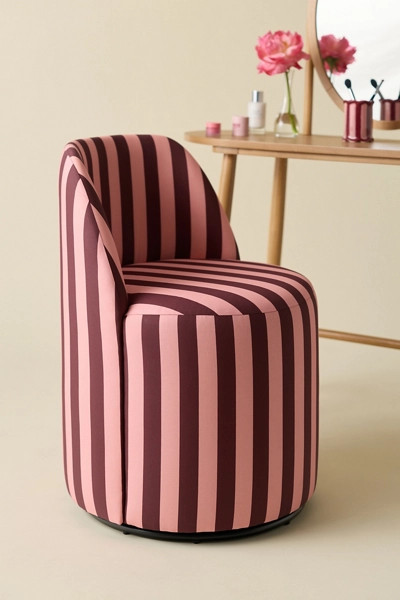 Rosie Striped Upholstered Swivel Vanity Chair | Urban Outfitters (US and RoW)