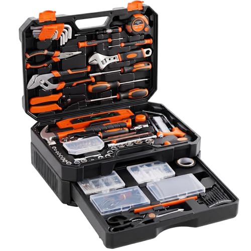 NEWBULIG 330-Piece Complete Tool Box Set, Durable Homeowners Tool Kit with Pull-Out Drawer, Versatile Home Repair Tool Kit for Auto & Household, DIY Projects, Black-Yellow | Amazon (US)