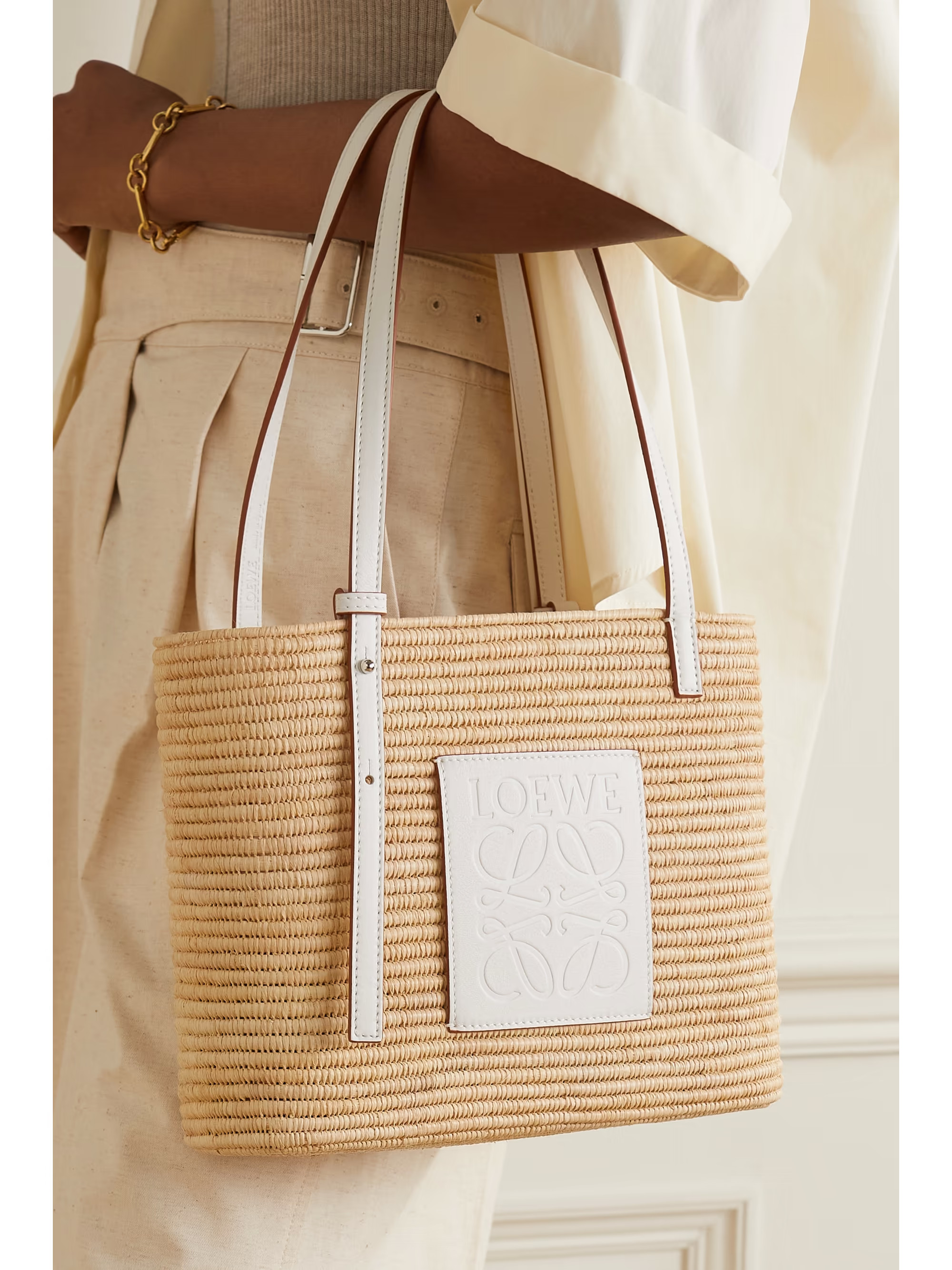 + Paula's Ibiza small leather-trimmed woven raffia tote | NET-A-PORTER (UK & EU)