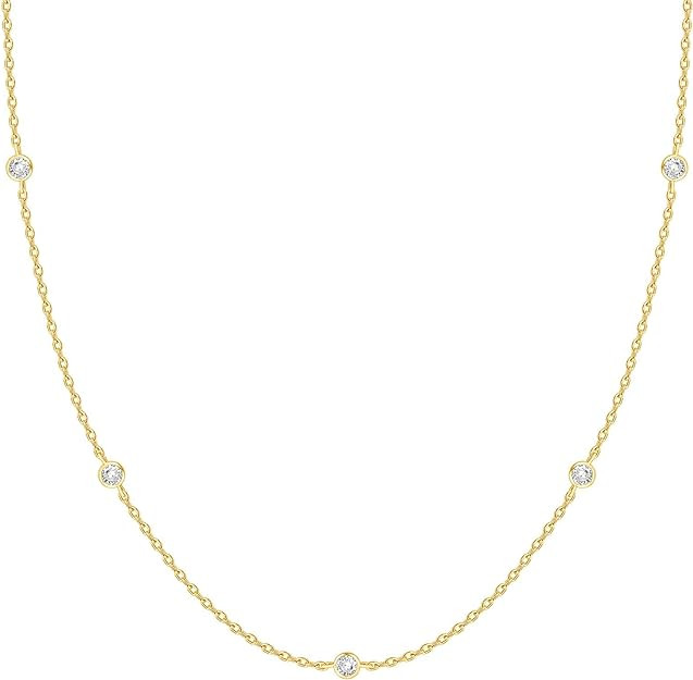 PAVOI 14K Gold Plated Station Necklace | Simulated Diamond BTY Necklace | Womens CZ Chain Necklac... | Amazon (US)
