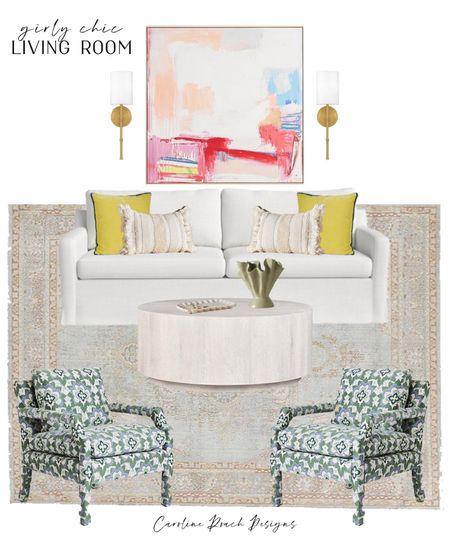 Girly living room
Girly chic
Feminine living room
Fun printed arm chair
Pattern chair
Round coffee table
Coastal modern
Coastal living room
White sofa
Wall sconces
Fun wall art
Vase
Throw pillow
Area rug
Textured pillow
Anthro living
Anthropologie
Living room inspo

#LTKhome #LTKfamily #LTKstyletip