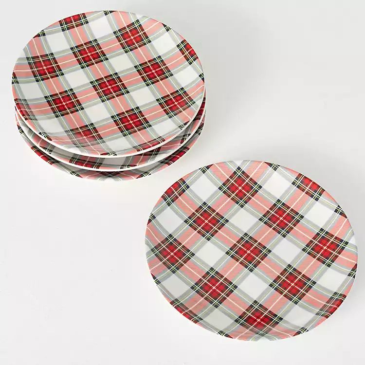 New! Red Plaid Christmas Plates, Set of 4 | Kirkland's Home