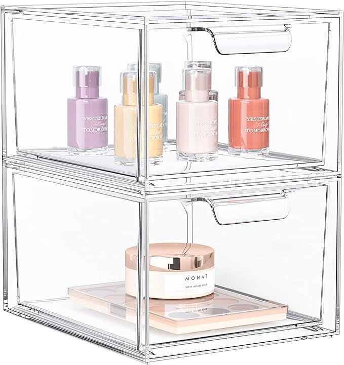 2 Pack Stackable Makeup Organizer and Storage, Acrylic Organizers，Clear Plastic Storage Drawer ... | Amazon (US)