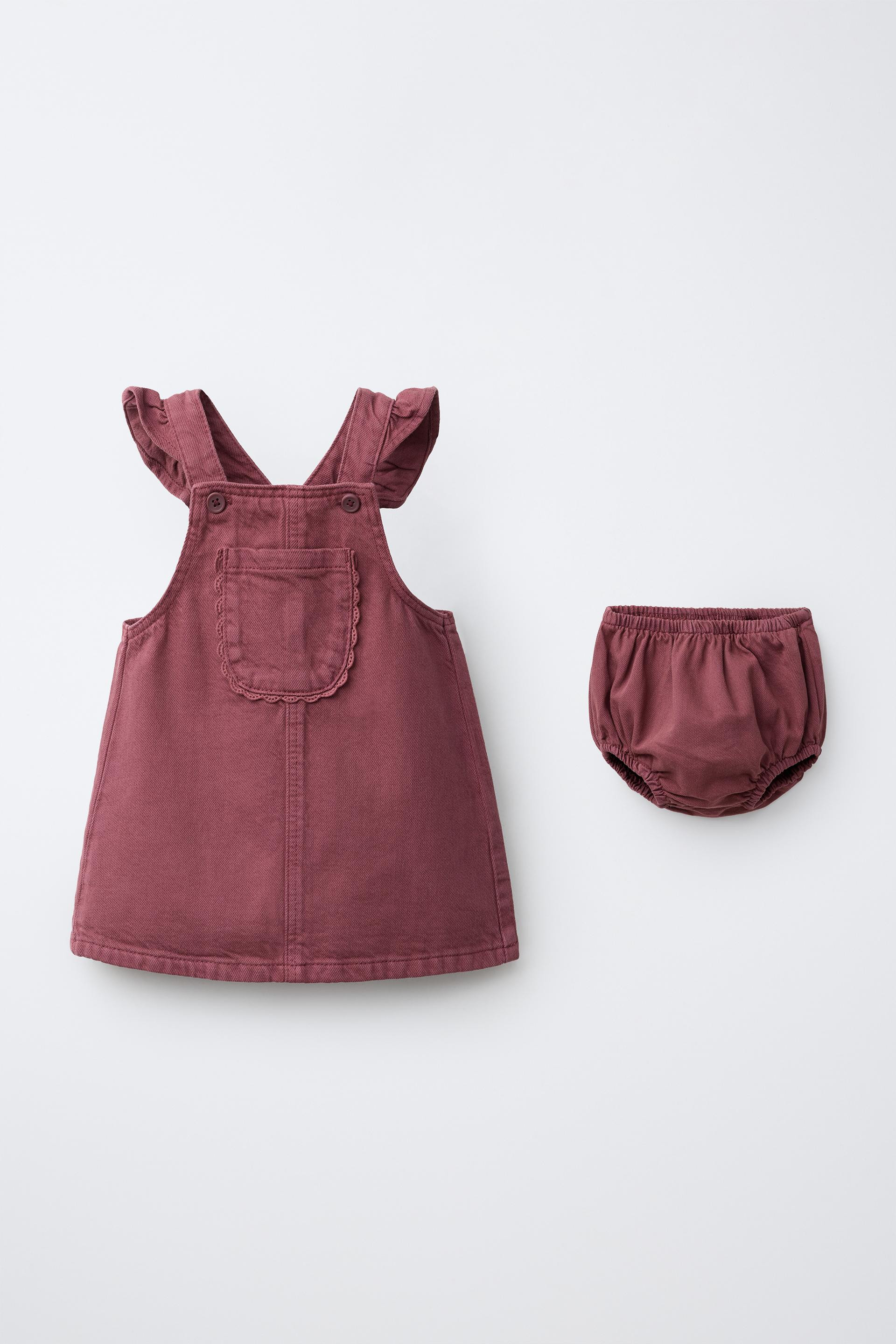 Zara - Twill Pinafore And Bloomer Set - Burgundy - 6-9 Months (29,1 Inches) - Kids | Zara US