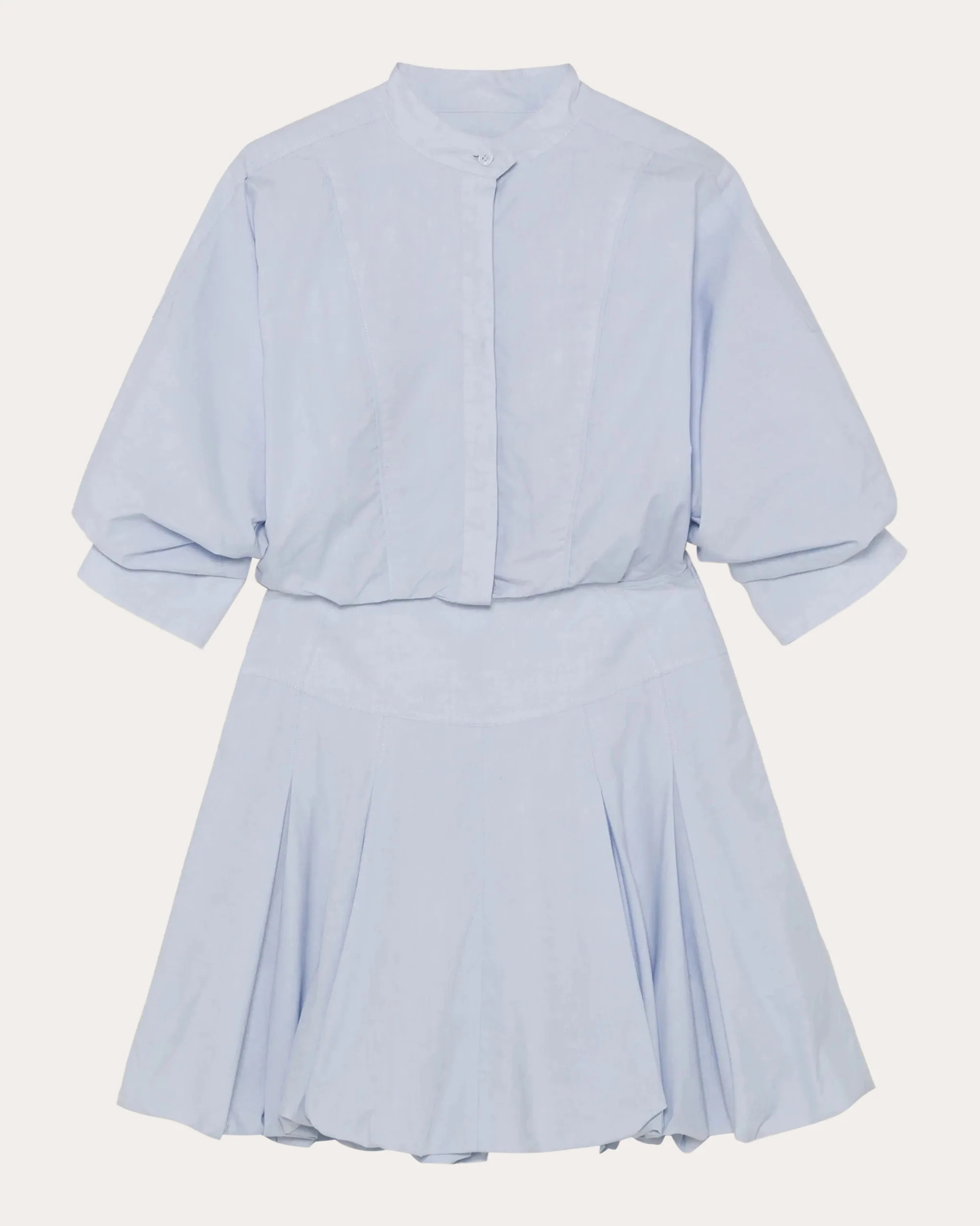 SIMKHAI Women's Effie Poplin Bubble-Hem Mini Shirt Dress in Blue Cotton/Polyester | Olivela
