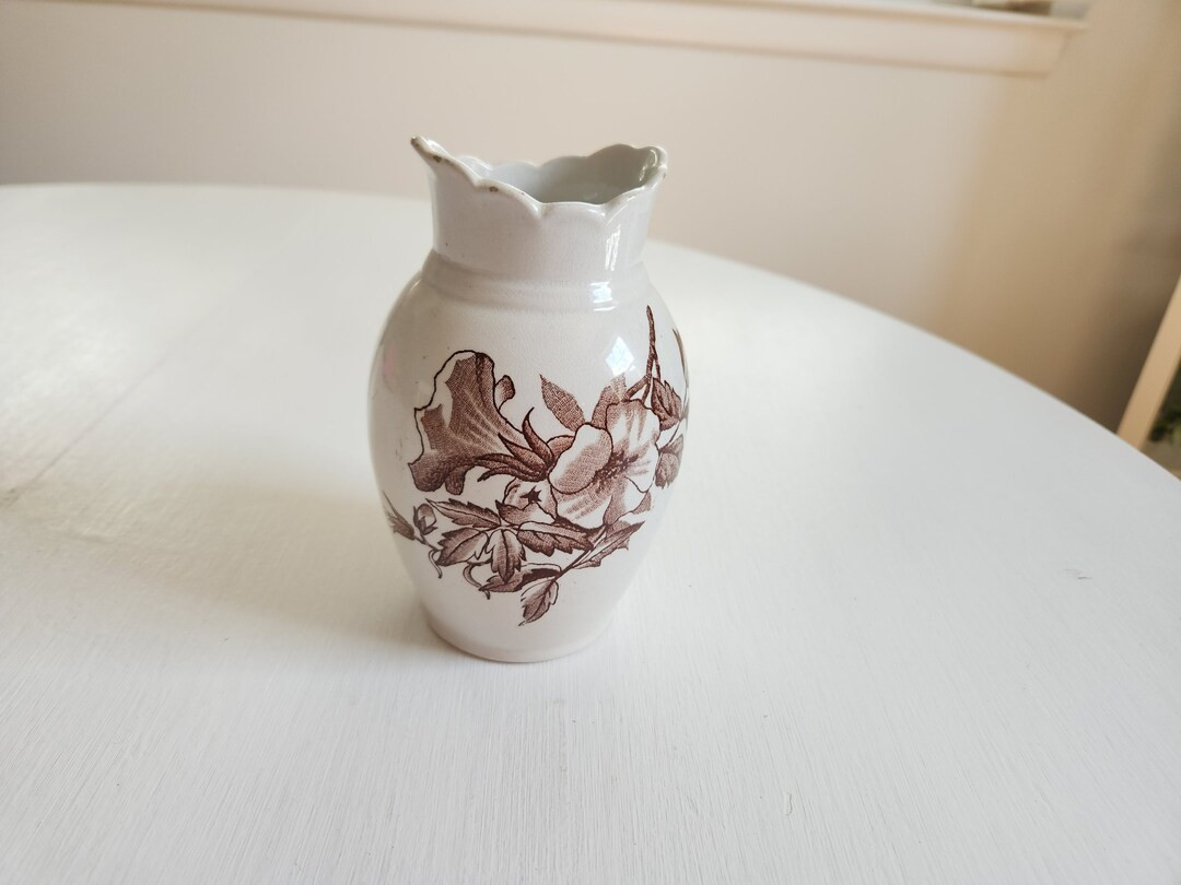 Antique Brown Flowers Transferware Urn-Shaped Vase --- Vintage English Pottery Farmhouse Cottage ... | Etsy (US)