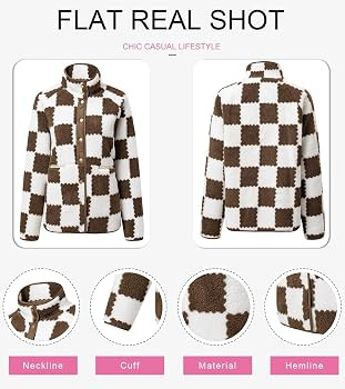 SHEWIN Jackets For Women Causal Sherpa Fall Jacket Loose Button Down Plaid Winter Coats | Amazon (US)