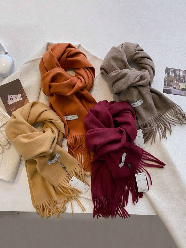1pc Minimalist Versatile High-Quality Faux Cashmere Solid Color Warm Tassel Scarf, Fashion Soft S... | SHEIN