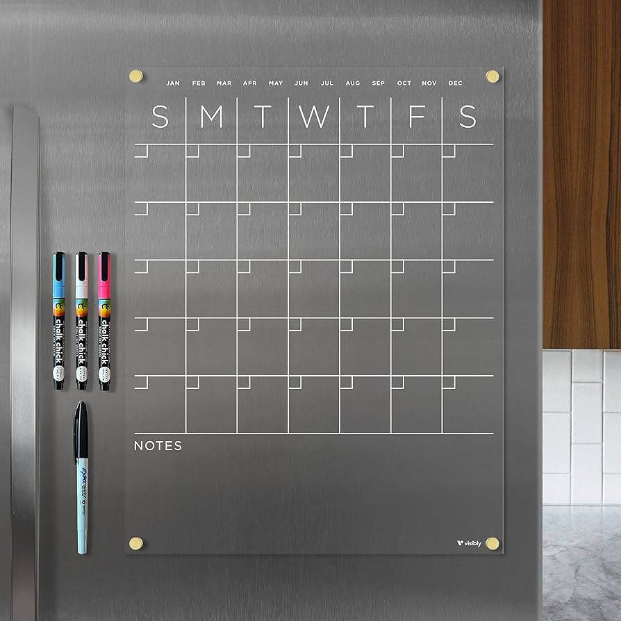 Magnetic Acrylic Month/Notes Calendar for Fridge, includes 4 magnetic wet-erase markers for Refri... | Amazon (US)