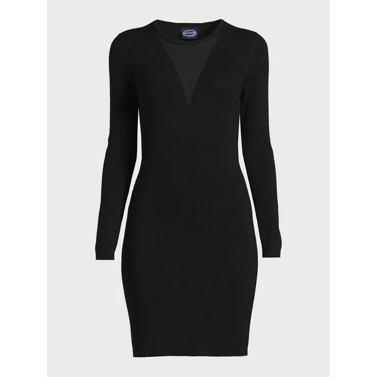 Scoop Women's Sheer V-Neck Mini Sweater Dress with Long Sleeves, Sizes XS-XXL | Walmart (US)