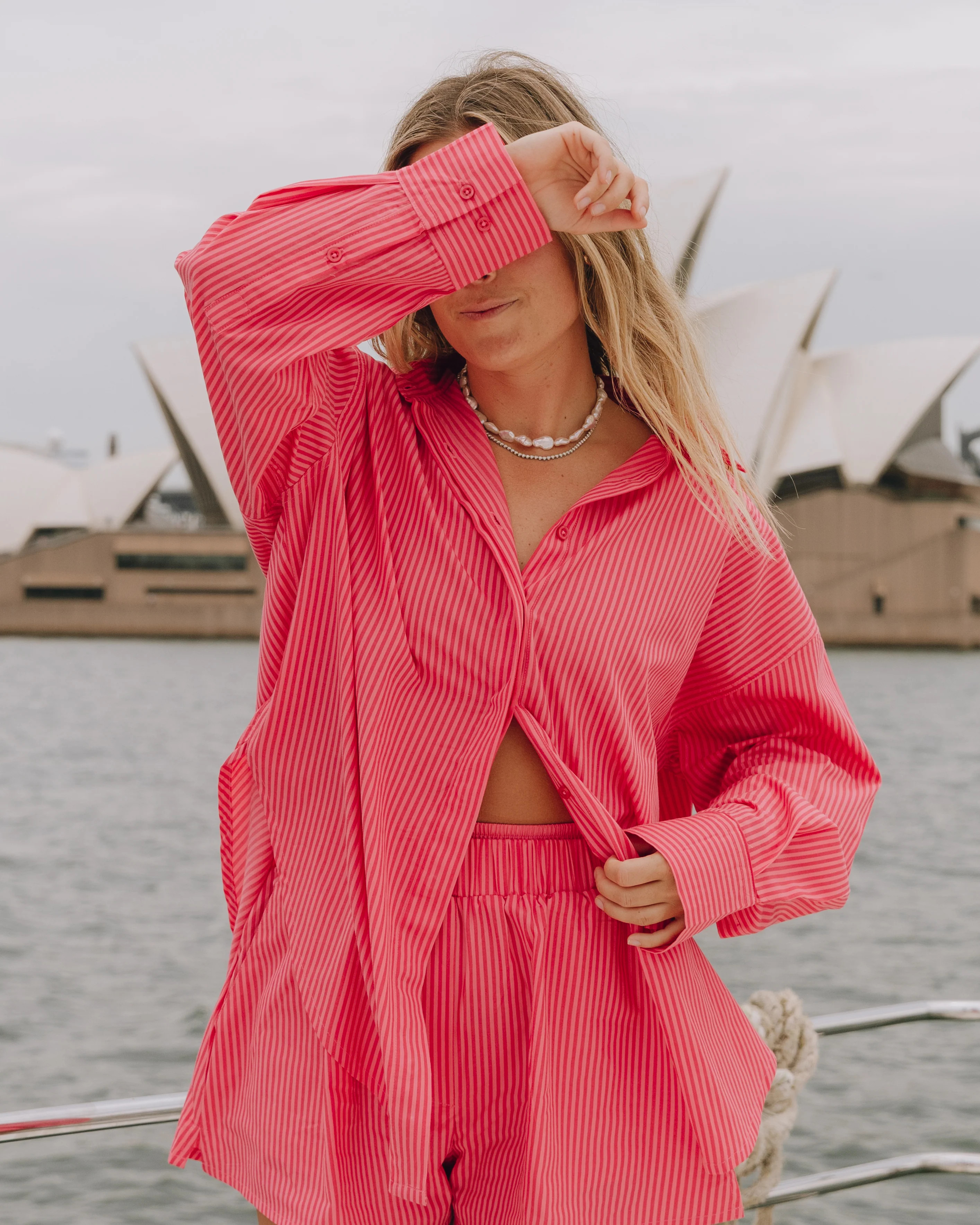 Poplin Button Down - Pink Stripe | Daily Drills