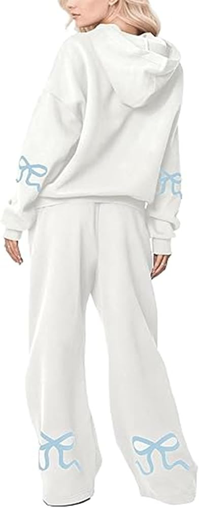 Polka Dot Sweat Set for Women Two Piece Bow Print Tracksuit Long Sleeve Hoodie Wide Leg Sweatpant... | Amazon (US)